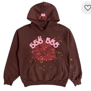 Sp5der Angel Number Hoodie‎ Sweatshirt Unisex Brown size Small NWOT